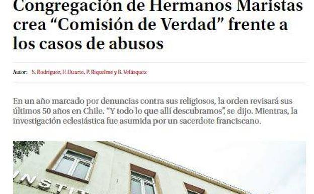 Pantallazo del periódico chileno La Tercera/